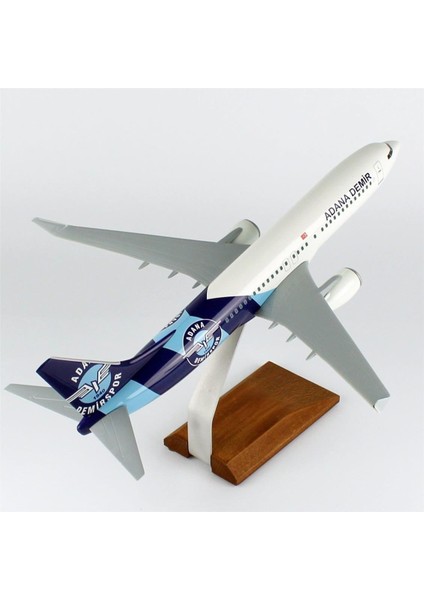 Thy Adana Demir Spor Logolu B737-800 Yolcu Uçağı, 1/100 Ölçek Sergilemeye Hazır Ahşap Standlı Model indirimleri