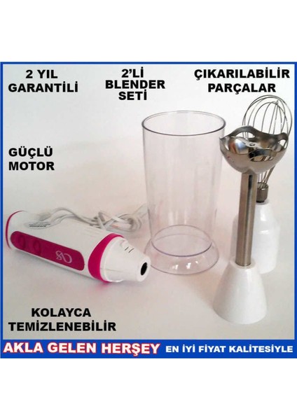 50W 2'li Çubuk Blender Seti, Beyaz, Pratik ve Şık Mutfak Gereci