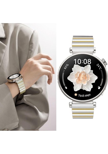 Huawei Watch Gt 6 41 mm ile Uyumlu 18 mm Renk Detaylı Paslanmaz Çelik Saat Kordonu