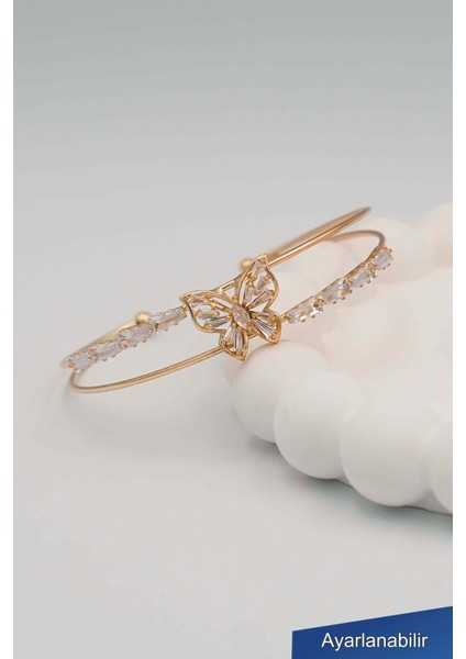 Zirkon Taşlı Kelebek Kadın Bileklik (Ayarlanabilir)