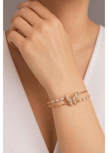Zirkon Taşlı Kelebek Kadın Bileklik (Ayarlanabilir)