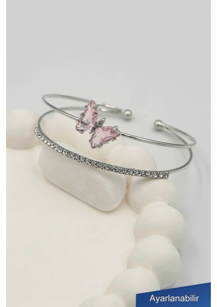 Kelebek Figürlü Zirkon Taşlı Gümüş Renk Kadın Bileklik fiyatları