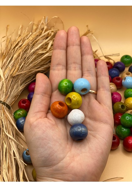17 mm Ahşap Boncuk (50 gr 32 Adet)Geniş Delik Çapı 6 mm Makrome Çanta Bileklik Takı Renkli fiyatları