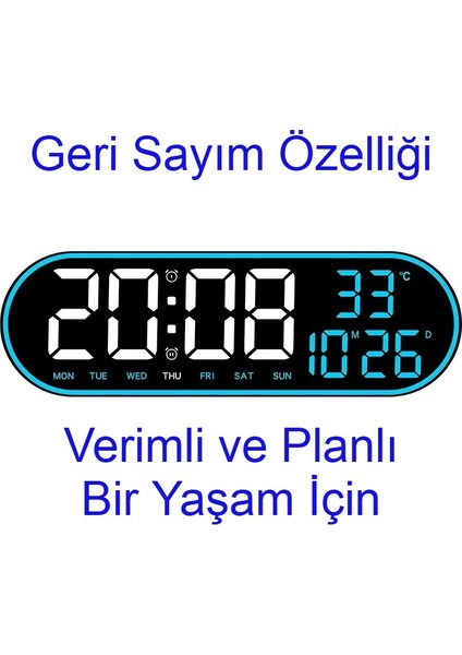 LED Duvar Saati Büyük Ekran, Geri Sayım, Alarm, Kumanda, Sıcaklık ve Tarih Gösterimi, USB modelleri