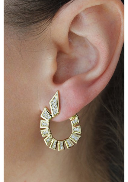 Vıp Çelik Zirkon Taş Işlemeli Sarmal Model Halka Küpe