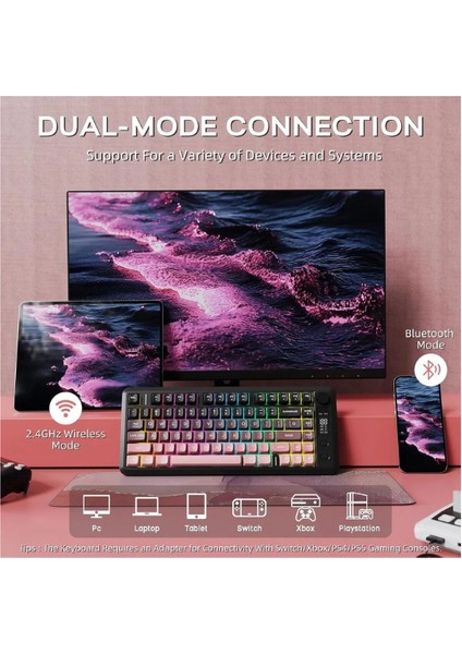 Kablosuz Gaming Oyuncu Klavyesi Freewolf M75 Bt+2.4ghz OLED Tft Ekranlı Membran Reinbow Aydınlatmalı modelleri