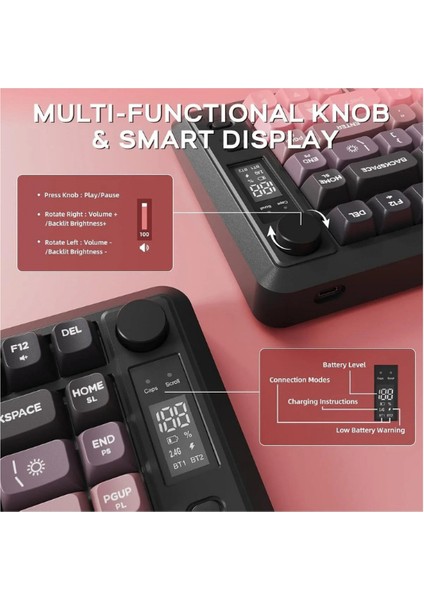 Kablosuz Gaming Oyuncu Klavyesi Freewolf M75 Bt+2.4ghz OLED Tft Ekranlı Membran Reinbow Aydınlatmalı fırsatları