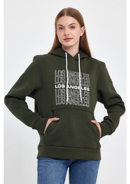 Kadın Kapşonlu Rahat Kalıp Içi Polarlı 3 Iplik Los Angeles Baskılı Sweatshırt SPR24SWK10 fiyatları