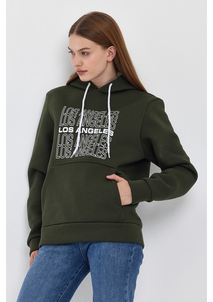 Kadın Kapşonlu Rahat Kalıp Içi Polarlı 3 Iplik Los Angeles Baskılı Sweatshırt SPR24SWK10 modelleri