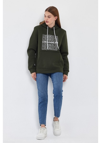 Kadın Kapşonlu Rahat Kalıp Içi Polarlı 3 Iplik Los Angeles Baskılı Sweatshırt SPR24SWK10 indirimleri