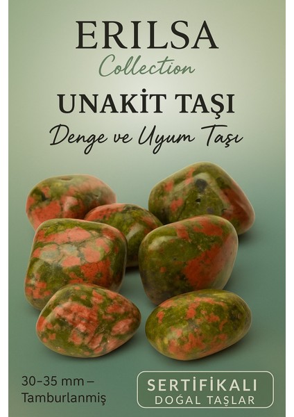 Sertifikalı Tamburlanmış Unakit Taşı Kütle 30-35 mm – Denge ve Uyum Taşı – Gerçek Doğal Taş