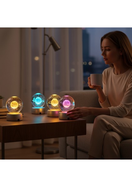 Kişiye Özel Renk Değiştiren Işıklı Küre & Mor Taşlı Kolye Hediye Seti modelleri