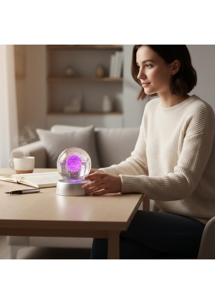 Kişiye Özel Renk Değiştiren Işıklı Küre & Mor Taşlı Kolye Hediye Seti fırsatları