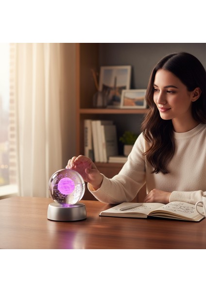 Kişiye Özel Renk Değiştiren Işıklı Küre & Mor Taşlı Kolye Hediye Seti indirimleri