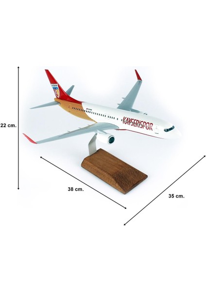 Thy Kayseri Spor Logolu B737-800 Yolcu Uçağı, 1/100 Ölçek, Sergilemeye Hazır Ahşap Standlı Model