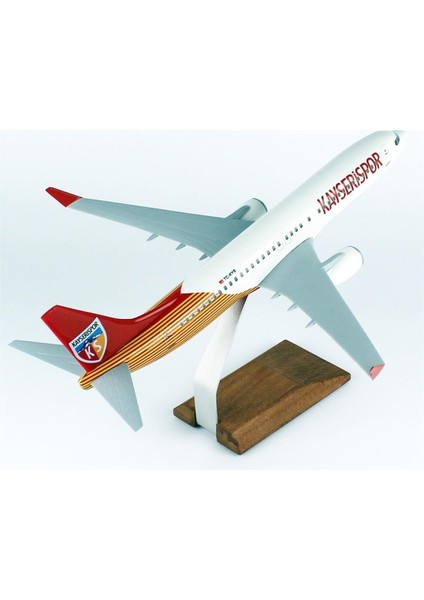 Thy Kayseri Spor Logolu B737-800 Yolcu Uçağı, 1/100 Ölçek, Sergilemeye Hazır Ahşap Standlı Model modelleri