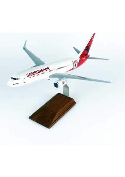 Thy Samsun Spor Logolu B737-800 Yolcu Uçağı, 1/100 Ölçek Sergilemeye Hazır Ahşap Standlı Model modelleri