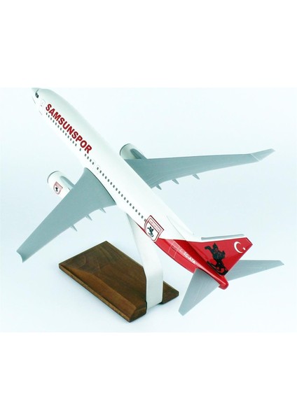 Thy Samsun Spor Logolu B737-800 Yolcu Uçağı, 1/100 Ölçek Sergilemeye Hazır Ahşap Standlı Model fırsatları