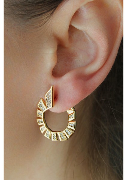 Vıp Çelik Zirkon Taş Işlemeli Sarmal Model Halka Küpe