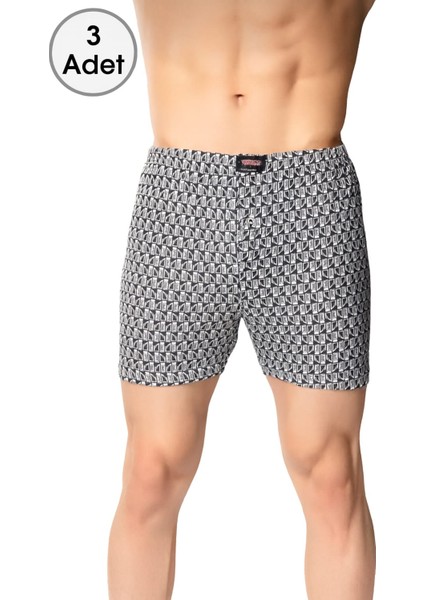 Desenli Erkek Boxer 3 Adet Karışık Renk %100 Pamuk