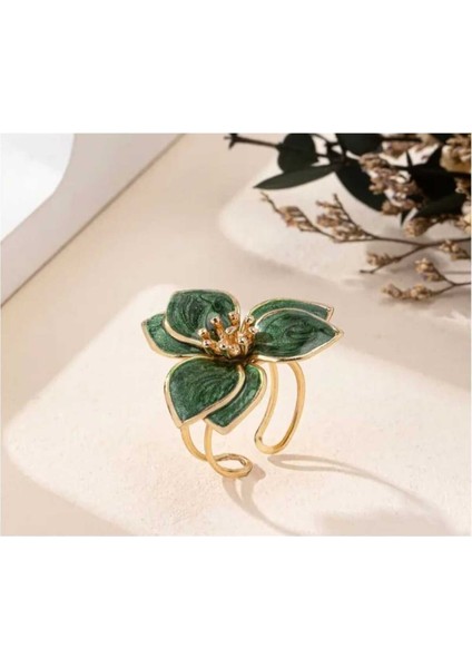 Yeşil Çiçekli Ayarlanabilir Yüzük