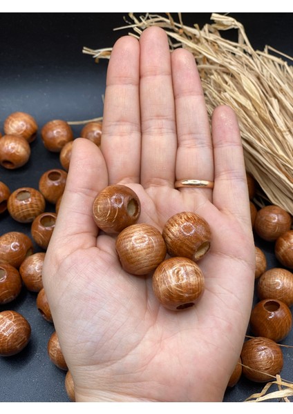 20 mm Ahşap Boncuk (50 gr 18 Adet)Geniş Delik Çapı 7 mm Makrome Çanta Bileklik Takı Renkli fiyatları