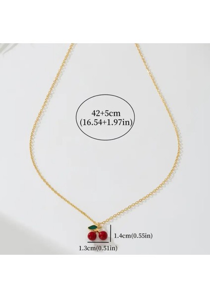 Kırmızı Kiraz Kolye Altın Renk Zincirli fiyatları