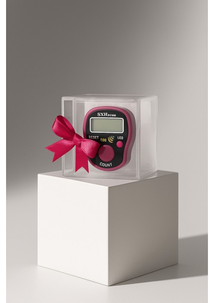 Hediyelik (Mevlid Çeyizlik Hac Umre) Sesli LED Işıklı Kutulu Zikirmatik - Fuşya Renk 1 Adet