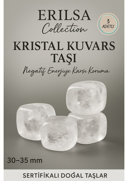 Sertifikalı Kristal Kuvars Taşı Doğal Taş Kütle 3 Adetli – Enerji ve Şifa Taşı – 30-35 mm