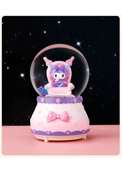 Sevimli Kar Küresi – Püskürtmeli Pembe & Mor My Melody & Kuromi Figürlü Dekoratif Işıklı Biblo
