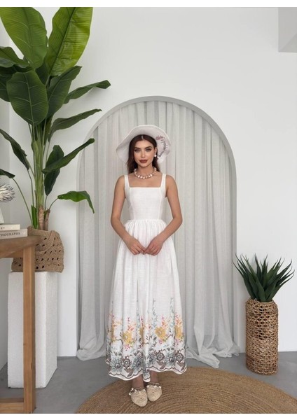 Mazi Çiçek Desenli Elbise