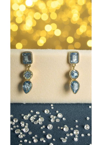 El Işçiliği 925 Ayar Gümüş Kasa Doğal Aquamarine Taşlı Zarif Küpe fiyatları