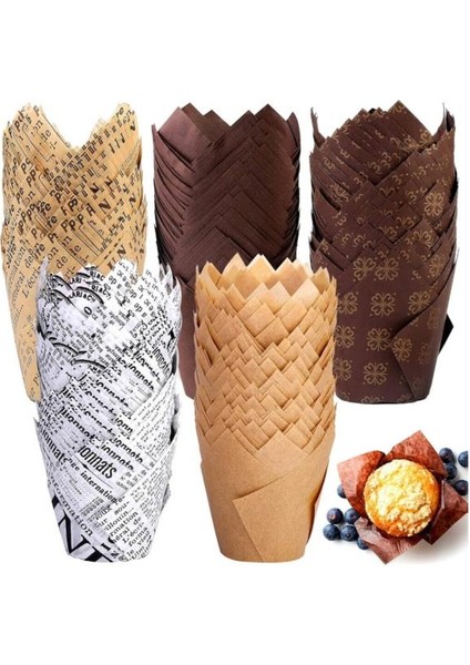 100 Adet Kek Pasta Kapsülü Desenli Kağıt Pişirme Kapsülü Ultra Lüx Kalite Yanmaz Yapışmaz Yağlıkağıt