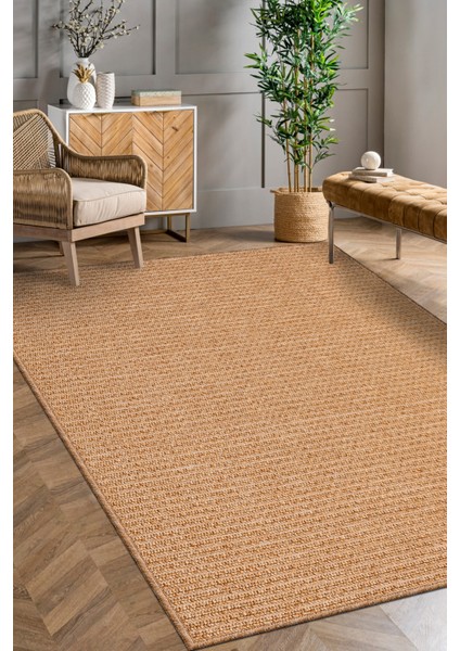Jutena Jüt Görünümlü Bukle Halı | Hasır Renk, Ince Form, Dayanıklı ve Tozumaz