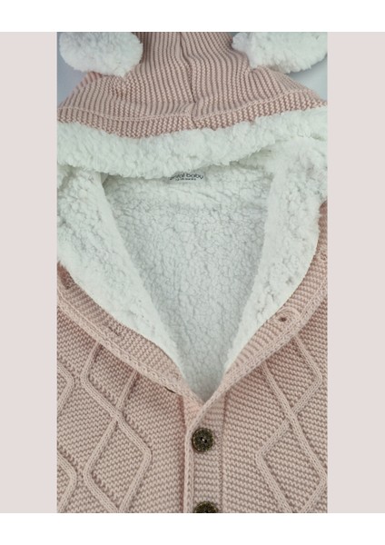 Kız Bebek Pudra Pembe Triko Tulum – Peluş Astarlı Kapüşonlu Kışlık (6-24 Ay) modelleri