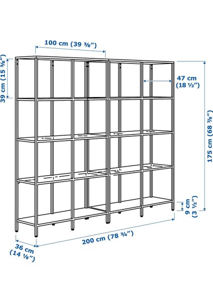 Açık Raf Ünitesi, Venge-Cam, 200X36X175 cm modelleri