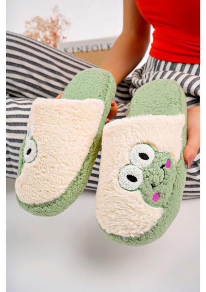 Kadın Kurbağa Figürlü Sessiz Taban Önü Kapalı Peluş Kışlık Kadın Ev Terlik Ev Kadın Peluş modelleri
