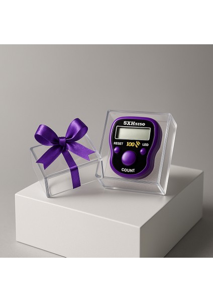 Hediyelik (Mevlid Çeyizlik Hac Umre) Sesli LED Işıklı Kutulu Zikirmatik-Mor Renk 1 Adet