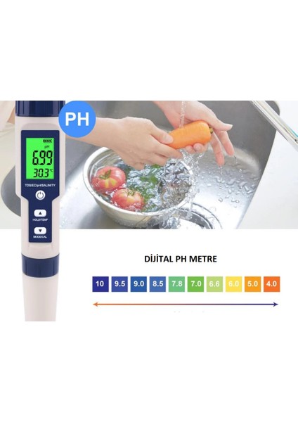 5 In1 Dijital Ph/tds/ec/tuzluluk/sıcaklık Metre Işıklı Test Cihazı Iletkenlik Kalem Model-5 In 1 Tds Metre Ölçüm Cihazı modelleri