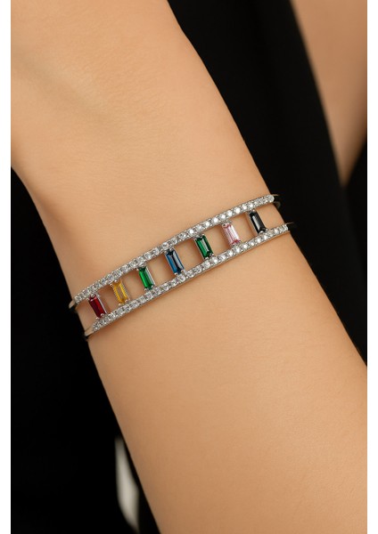 Kadın Gümüş Rengi Gökkuşağı Taşlı Işıltılı Bileklik indirimleri