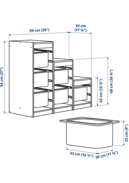 Saklama Ünitesi, Gri-Mavi, 99X44X94 cm fırsatları