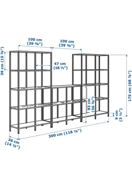 Açık Raf Ünitesi, Venge-Cam, 300X36X175 cm fırsatları