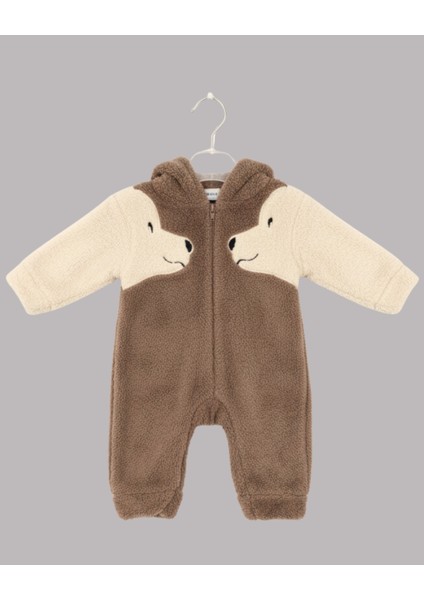 Welsoft Peluş Köpek Figürlü Kapüşonlu Bebek Tulum (0-12 Ay)