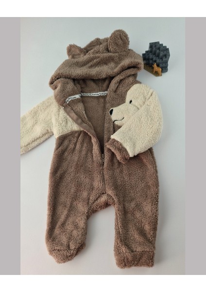 Welsoft Peluş Köpek Figürlü Kapüşonlu Bebek Tulum (0-12 Ay)