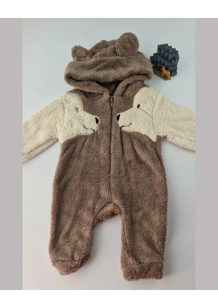 Welsoft Peluş Köpek Figürlü Kapüşonlu Bebek Tulum (0-12 Ay)