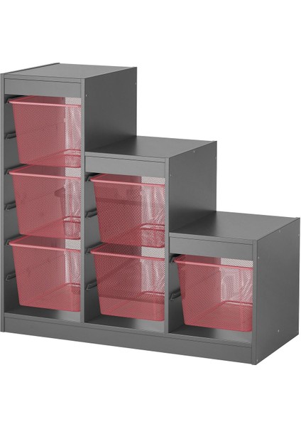 Saklama Ünitesi, Gri-Açık Kırmızı, 99X44X94 cm