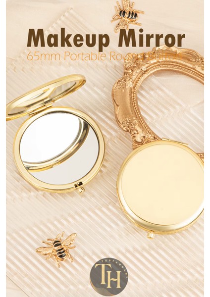 Cep Makyaj Aynası Yuvarlak Çanta İçi Hediyelik Promosyon Ayna Stickera Uygun Gold Ayna