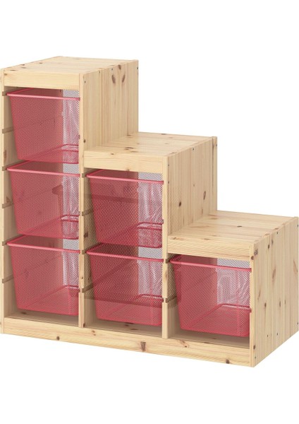 Saklama Ünitesi, Çam-Açık Kırmızı, 94X44X91 cm