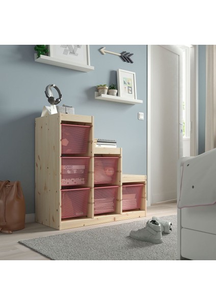 Saklama Ünitesi, Çam-Açık Kırmızı, 94X44X91 cm fiyatları