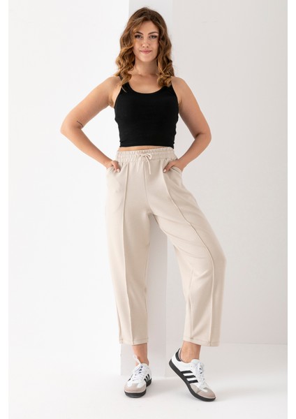 Kadın Modal Balon Model Likralı Pantolon Yumuşak Doku Beli Lastikli Çımalı Bilek Pantolon